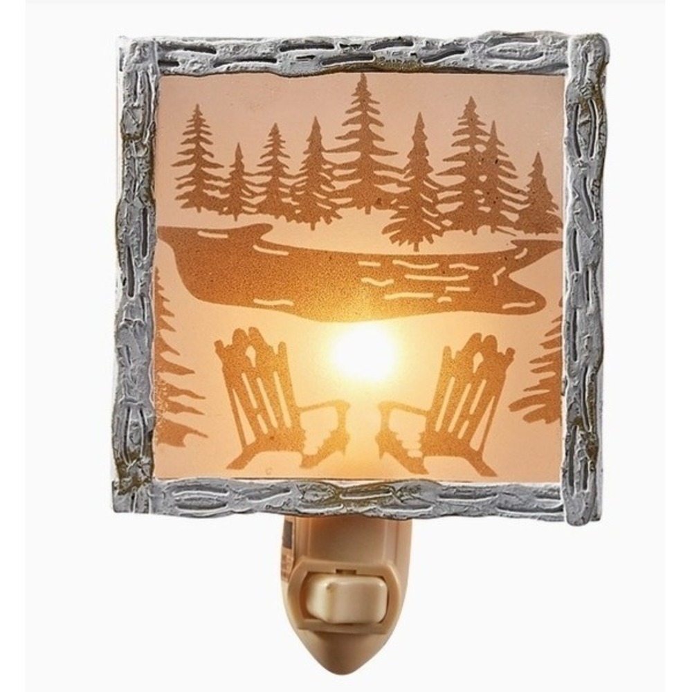 Adirondack Chair Night Light ~ Lake Pine Trees Glass & Metal Park Designs‎ NEW